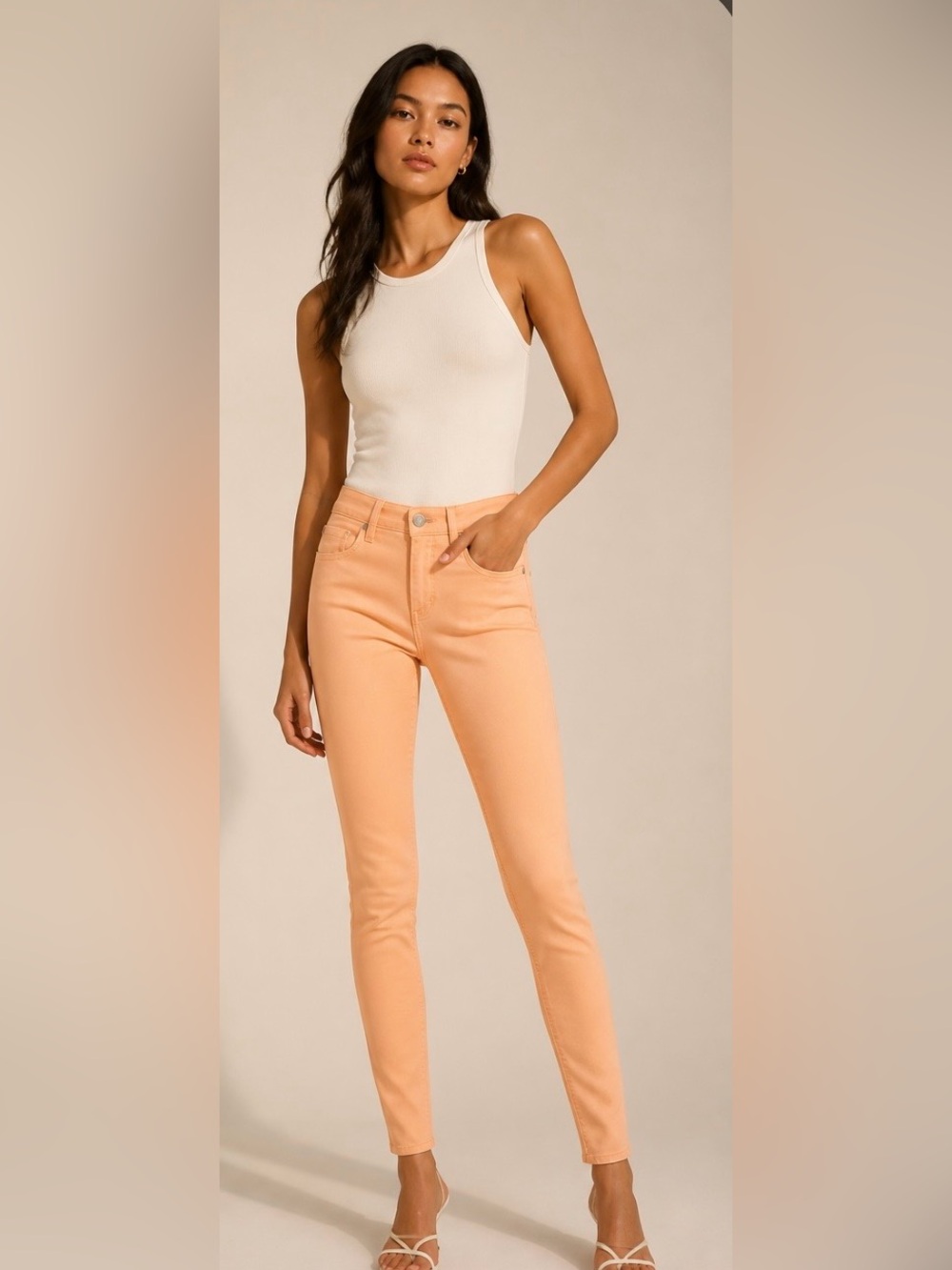 PAIGE Peg Super Skinny Jeans Peach Orange Pastel